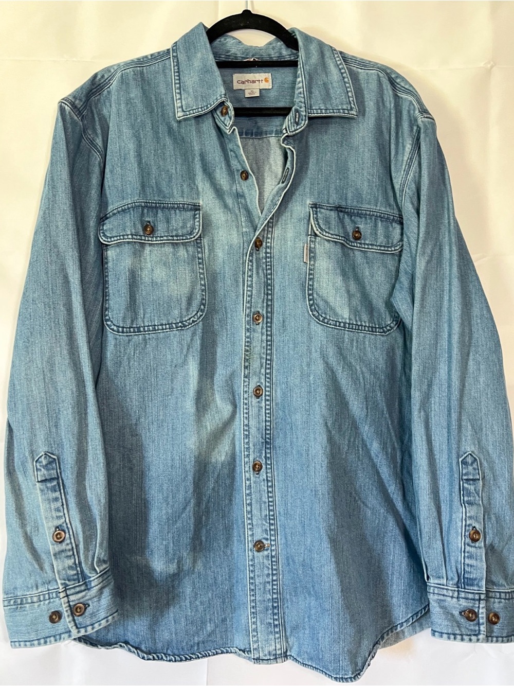 Carhartt Men's Light Denim Blue Button-Down Work Shirt
